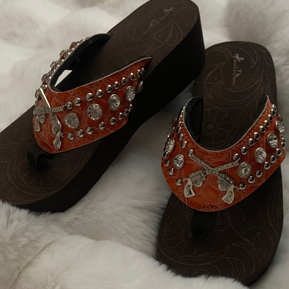 Montana West Orange and Silver Embellished Sandals